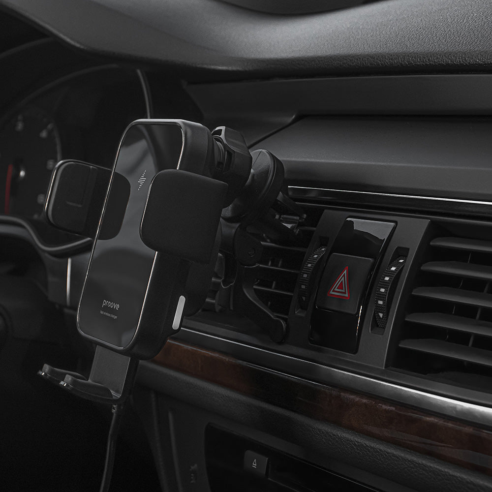 Suport Proove with Wireless Charging Triple Clamp (WHTC15010001), for Air Vent, Automatic Arms, 15W, 4.0"-6.9", Negru