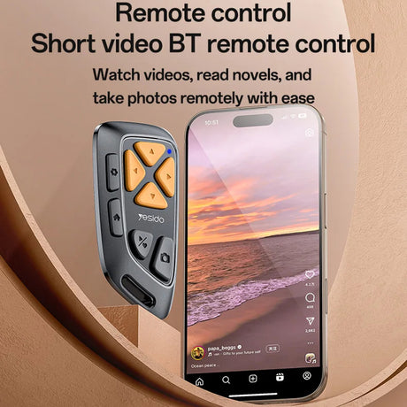 Suport Yesido Bluetooth Remote Control (SF25), Swipe videos/Read Novels/Take Photos Remotely, 200mAh, Negru