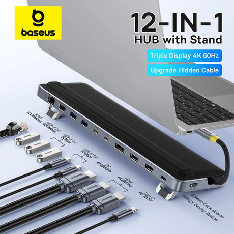 Hub/Dock Baseus Docking Station EliteJoy EH3 (B0114200), USB-C to 2x HDMI, DP, 3x Type-C, 3x USB, SD/TF, RJ45, 10Gbps, Gri Spatial