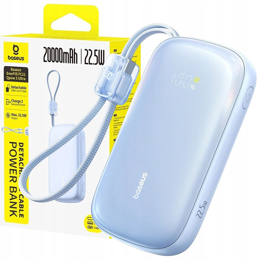 Baterie externa Baseus EnerFill FC21 Qpow 3 Ultra (E0027M03), with Detachable Cable, 20000mAh, 22.5W, USB, USB-C, Galaxy Blue