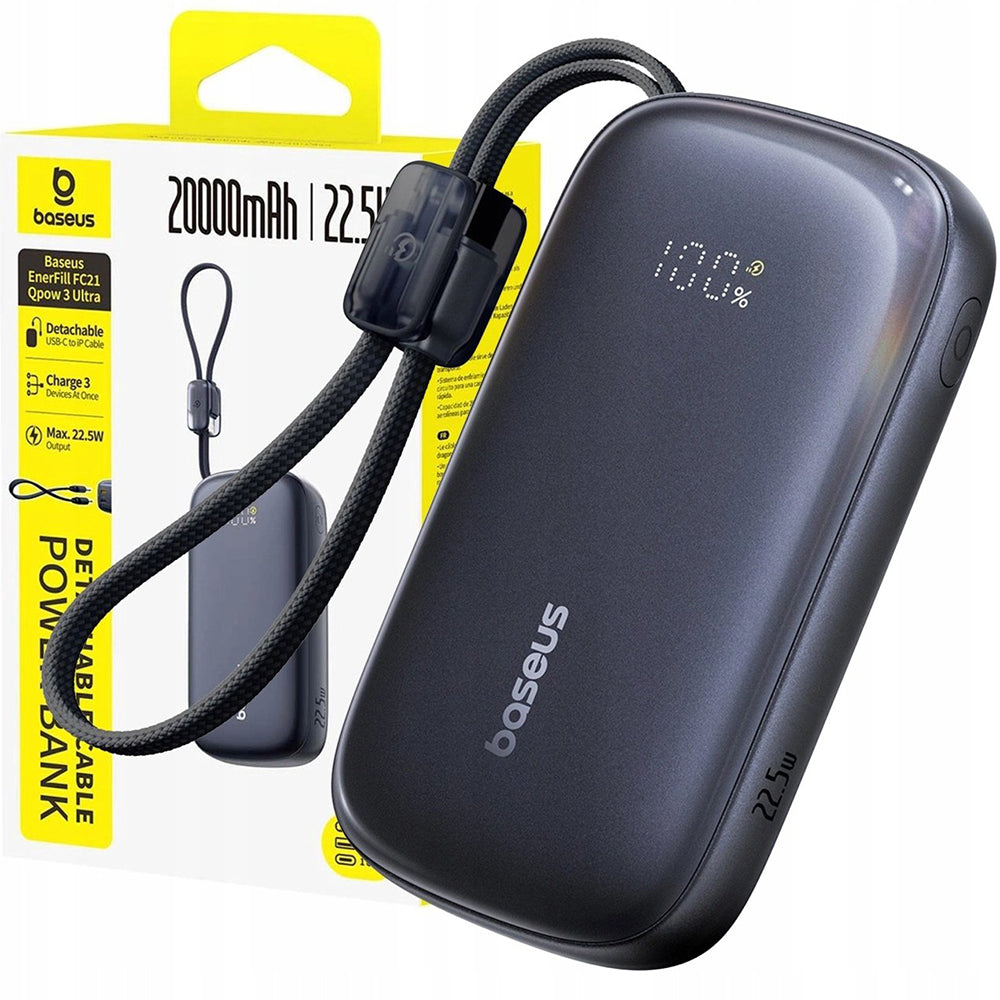 Baterie externa Baseus EnerFill FC21 Qpow 3 Ultra (E0027L00), with Detachable Cable, 10000mAh, 22.5W, USB, USB-C, Negru Cosmic