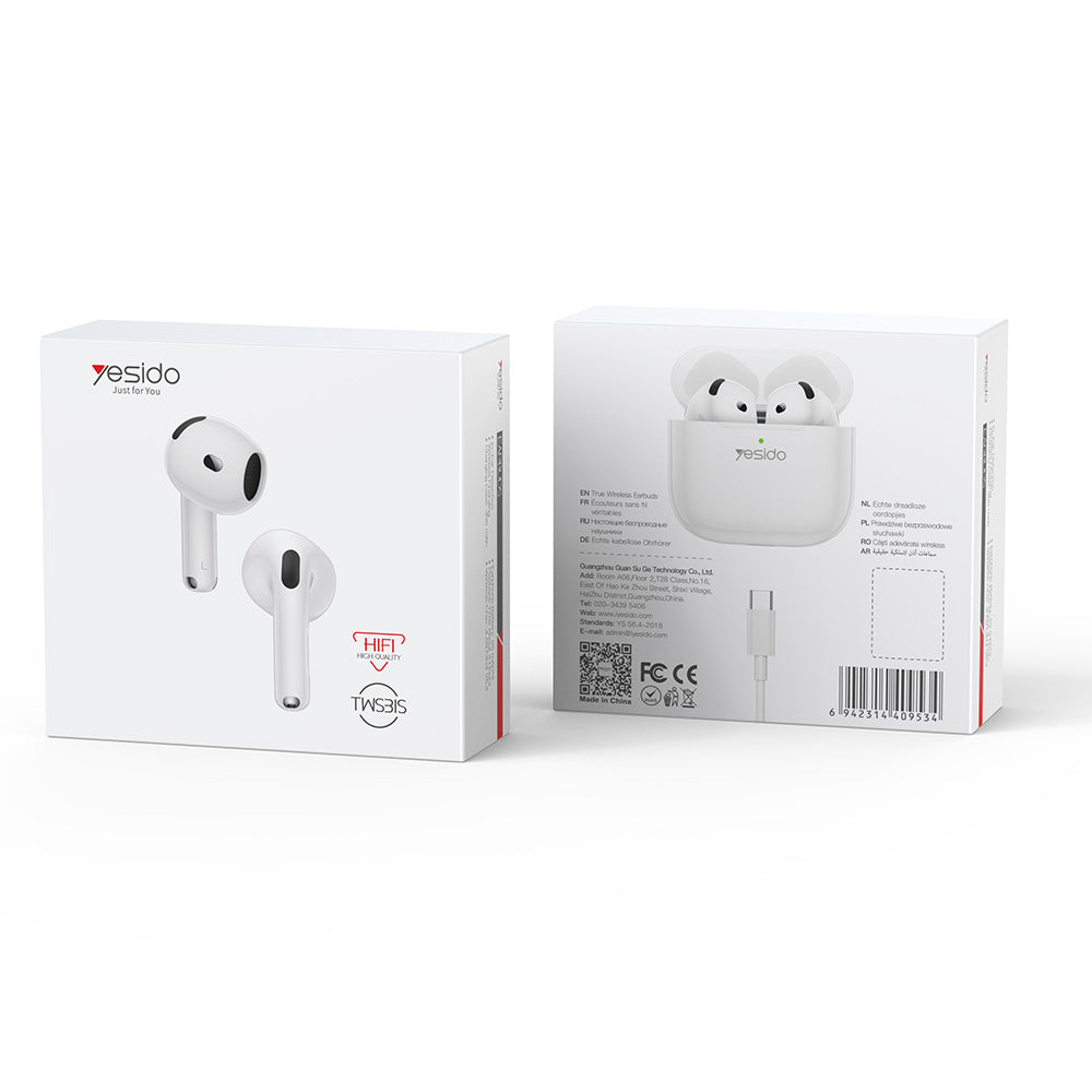 Casti Yesido (TWS31S), TWS, Microphone, Bluetooth 5.4, Half-In-ear Design, 300mAh, Small Package, Alb