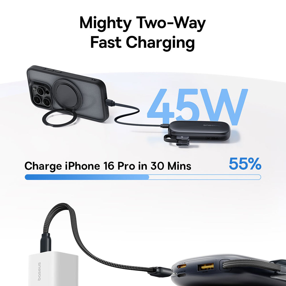 Baterie externa Baseus EnerFill FC21 Qpow 3 Ultra (E0027Q00), with Detachable Cable, 10000mAh, 45W, USB, USB-C, Negru Cosmic
