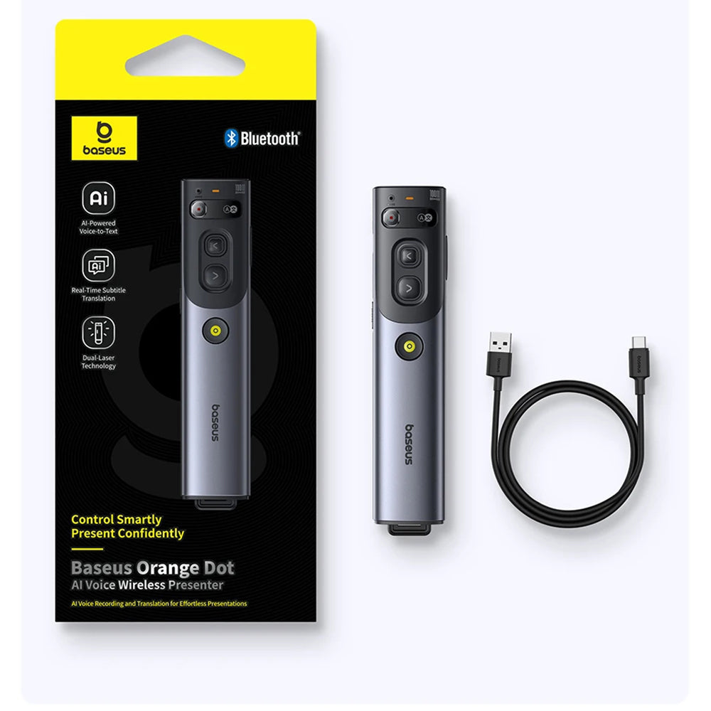 Gadget Baseus Orange Dot Wireless Presenter (B00231700811-00), AI Voice Recognition, Dual-Mode Connection, Gri