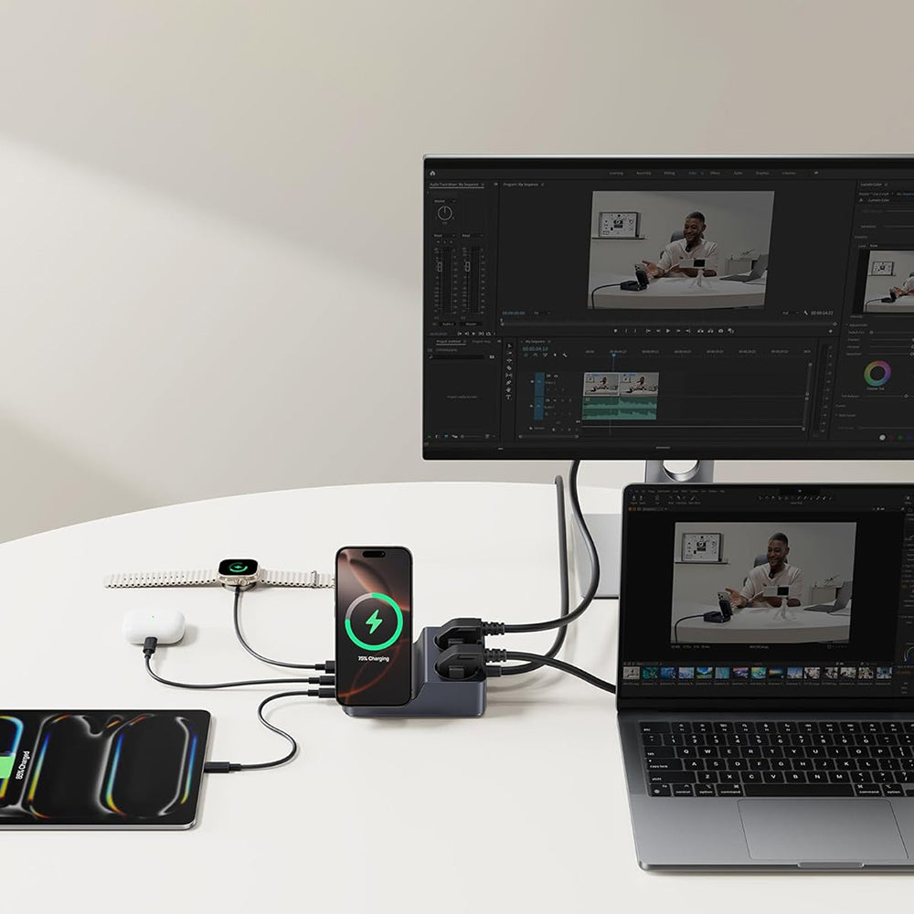 Incarcator Baseus 6in1 Charging Station Nomos ND11 (E00078801123-00), Magnetic Wireless, 2x AC, 2x USB-C, USB, 67W, Negru Cosmic