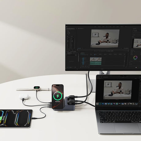 Incarcator Baseus 6in1 Charging Station Nomos ND11 (E00078801123-00), Magnetic Wireless, 2x AC, 2x USB-C, USB, 67W, Negru Cosmic