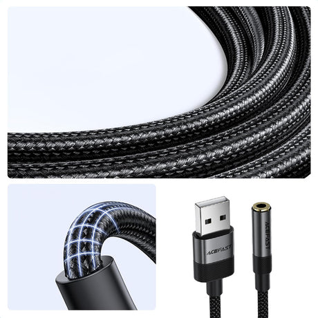 Adaptor Acefast Audio Adapter (J13), USB Male to Jack 3.5mm Female, Plug & Play, High-fidelity Sound, No Delay, 15cm, Negru