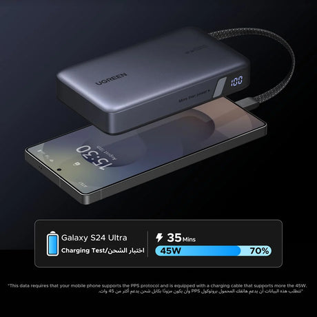 Ugreen Baterie externa Ugreen PB550 (55996B), Fast Charging, Digital Display, USB, Type-C, Built-in USB-C Cable, 67W, 20