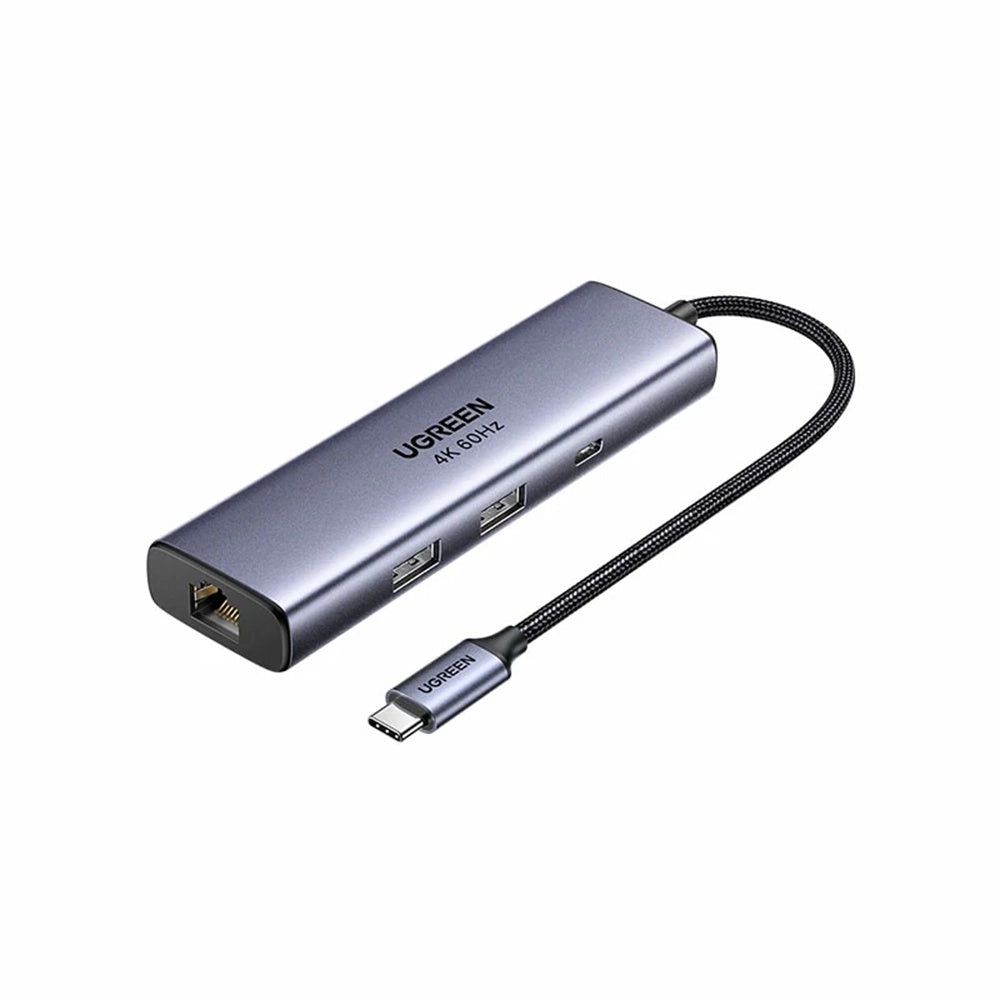Hub/Dock Ugreen Docking Station 6in1 CM512 (75643), USB-C to Type-C PD3.0 100W, 2x USB, RJ45, Display Port 4K@60Hz, 5Gbps, Gri