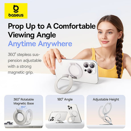 Suport Baseus MagPro 3 (Z0004803), Magnetic, Dual-Ring, Alb Stelar Off-White