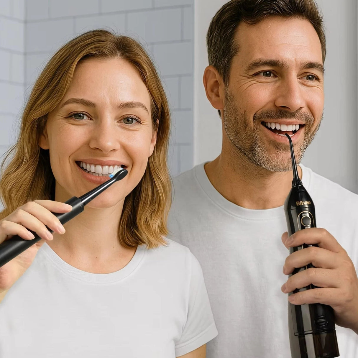 Bitvae Electric Toothbrush (E11) + Water Flosser (F5020E), Ultrasonic, 2x4 Heads, 5 Brush Modes, 3 Irrigate Modes, Negru