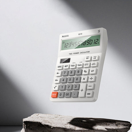 Gadget Yesido Desk Calculator (EC10), LCD Display, Ergonomic Design, Solar and Battery Power Source, MAx 12 Digits of Number, Alb