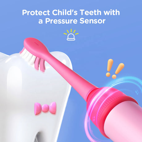Bitvae Electric Toothbrush (BVK7S), Sonic, for Kids, 3 Smart Modes, with App, 3 Tips Set, Pressure Sensor, IPX7, Roz