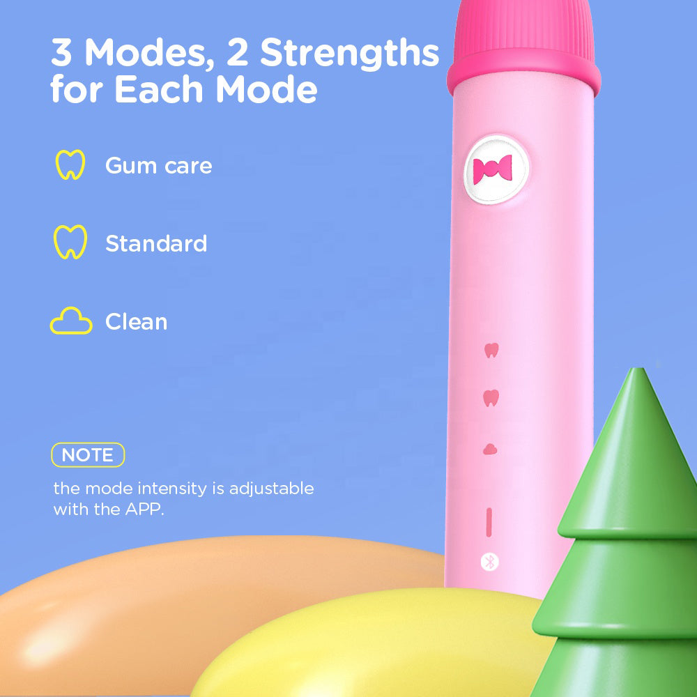 Bitvae Electric Toothbrush (BVK7S), Sonic, for Kids, 3 Smart Modes, with App, 3 Tips Set, Pressure Sensor, IPX7, Roz