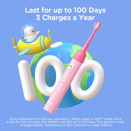 Bitvae Electric Toothbrush (BVK7S), Sonic, for Kids, 3 Smart Modes, with App, 3 Tips Set, Pressure Sensor, IPX7, Roz