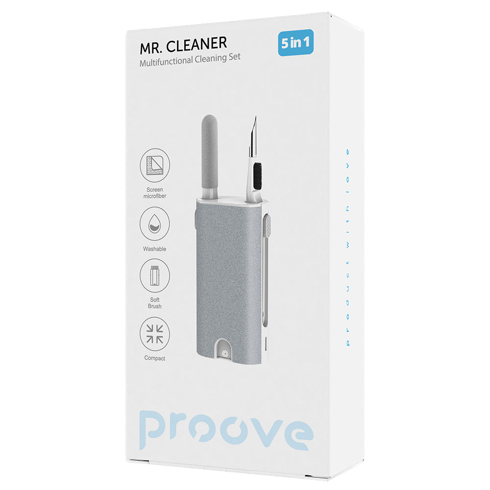 Componenta Proove Multifunctional Cleaning Set Mr. Cleaner (MCS00000502), 5in1 with Screen Microfiber for Laptop, Phone, Gri