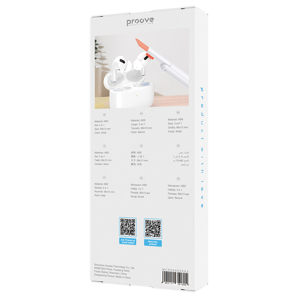 Componenta Proove Multifunctional Cleaning Set Mr. Cleaner (MCP00000302), 3in1 for Laptop, Phone, Keyboard, Earbuds, Foldable, Alb