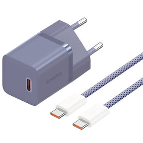 Incarcator Baseus (P10110902523-00), Type-C Cable Included, GaN, Type-C, Fast Charging, 30W, 1m, Bleumarin Purple