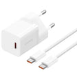 Incarcator Baseus (P10110902213-00), Type-C Cable Included, GaN, Type-C, Fast Charging, 30W, 1m, Moon White