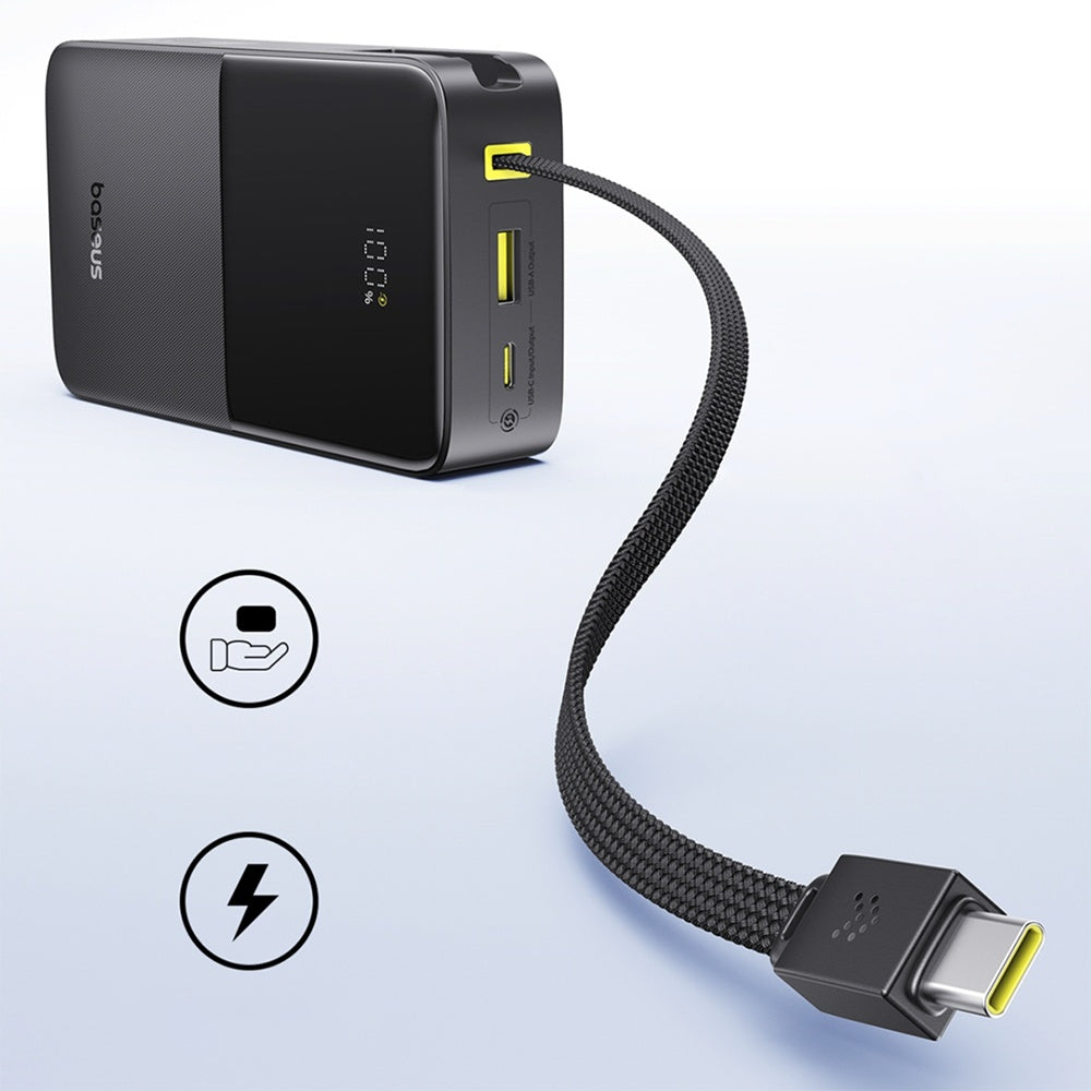 Baterie externa Baseus EnerFill Bipow2 Pro (E0027701), Built-in USB-C Cable, 20000mAh, 22.5W, Digital Display, Negru Cosmic