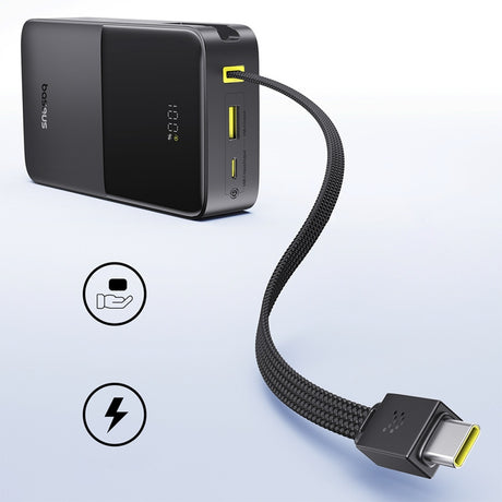 Baterie externa Baseus EnerFill Bipow2 Pro (E0027701), Built-in USB-C Cable, 20000mAh, 22.5W, Digital Display, Negru Cosmic