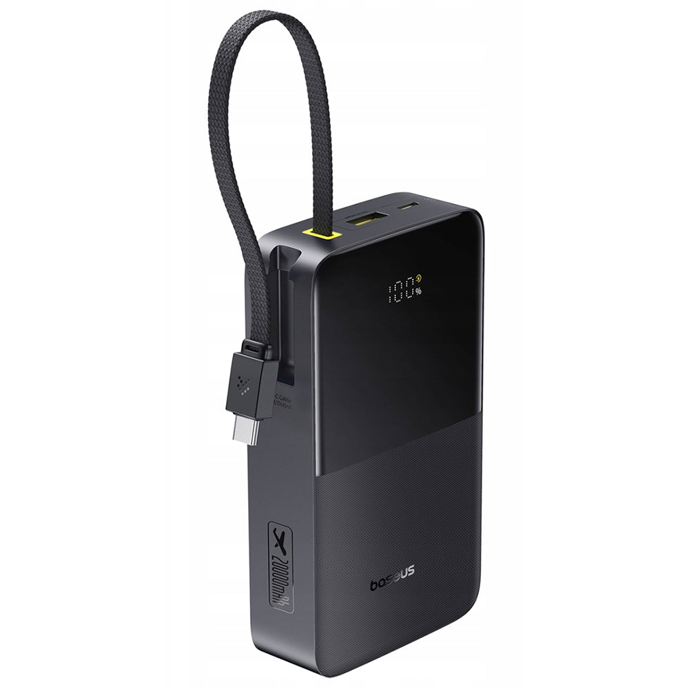 Baterie externa Baseus EnerFill Bipow2 Pro (E0027701), Built-in USB-C Cable, 20000mAh, 22.5W, Digital Display, Negru Cosmic