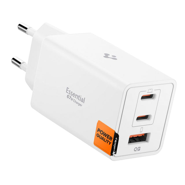 Incarcator Spigen Essential EE673EU (ACH08710), USB, 2x Type-C, Fast Charging, Quantum Boost, 67W, Alb
