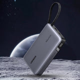 Baterie externa Ugreen PB551 (55992B), Fast Charging, Digital Display, USB, Type-C, Built-In USB-C Cable, 145W, 20000mAh, Gri