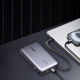 Baterie externa Ugreen PB551 (55992B), Fast Charging, Digital Display, USB, Type-C, Built-In USB-C Cable, 145W, 20000mAh, Gri