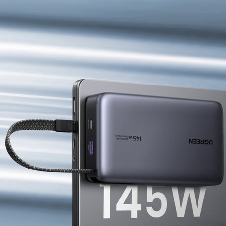 Baterie externa Ugreen PB551 (55992B), Fast Charging, Digital Display, USB, Type-C, Built-In USB-C Cable, 145W, 20000mAh, Gri