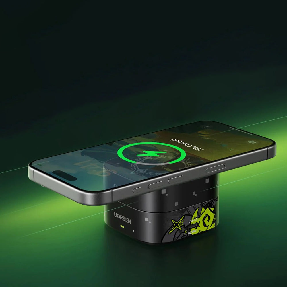 Incarcator Ugreen Wireless Genshin Impact Ed.W702 (35316GI), MagFlow, Qi2, 15W, 2x USB-C, Foldable, 3A, Cable, 1m, Negru