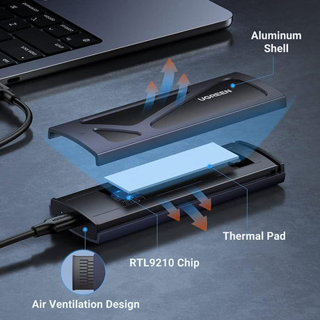 Stocare Ugreen Hard Drive Enclosure CM578 (15512), M.2 NVMe SSD, 10Gbps, 2TB, with 2x Type-C Cable, Albastru Inchis