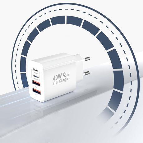 Incarcator Techsuit Premium PowerXQuad (CH4), 2x PD20W Type-C, 2x USB 3.1A, Super Fast Charge Travel Adapter 40W, Alb