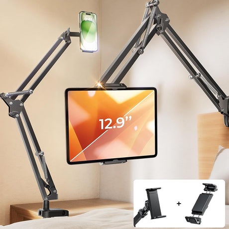 Suport Lisen (YL0223060007), Table Edge Mounting, 360° Rotate, Foldable, Adjustable, for Phone, Tablet 12.9", Negru