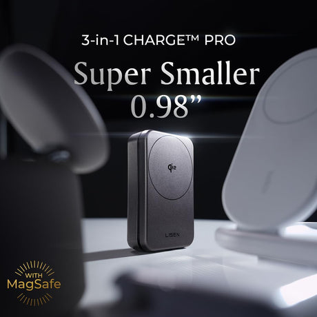 Incarcator Lisen Wireless W106 (YL0424120009), with Wall Charger, MagSafe, Fast Charging, 3in1, Qi2, Foldable, 15W, Gri