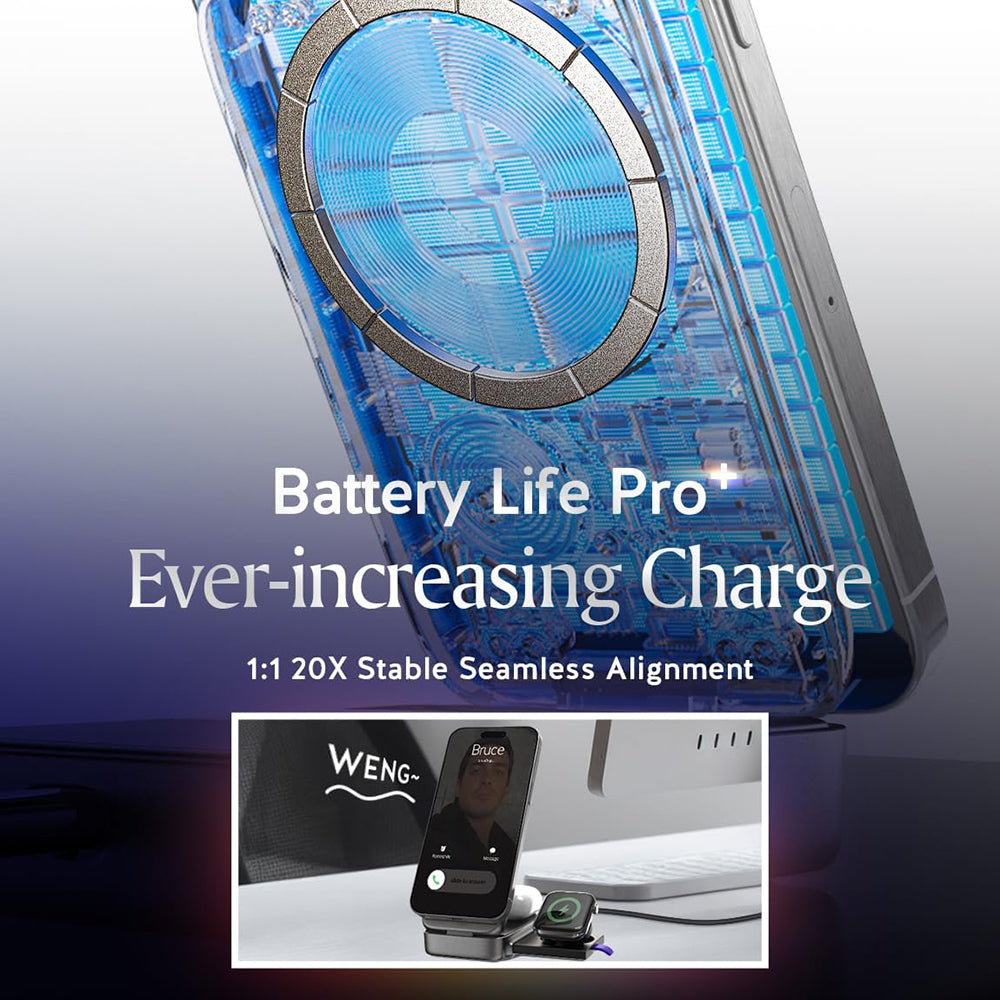 Incarcator Lisen Wireless W106 (YL0424120009), with Wall Charger, MagSafe, Fast Charging, 3in1, Qi2, Foldable, 15W, Gri