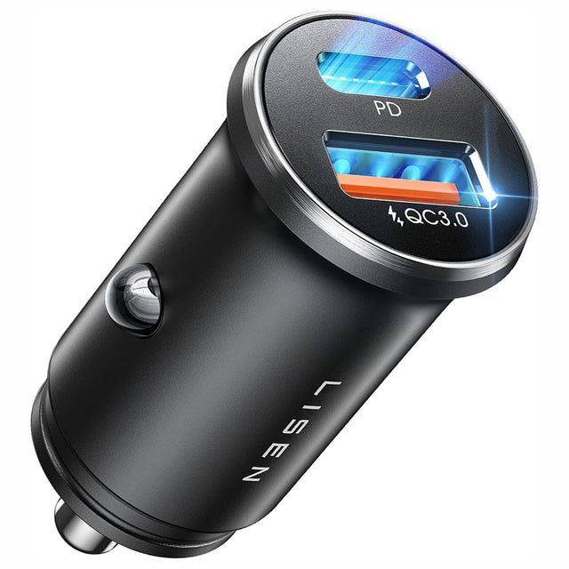 Incarcator Lisen Car (YL0223090002), Fast Charging, USB, Type-C, Cigarette Lighter Adapter, PD36W, QC18W, Negru