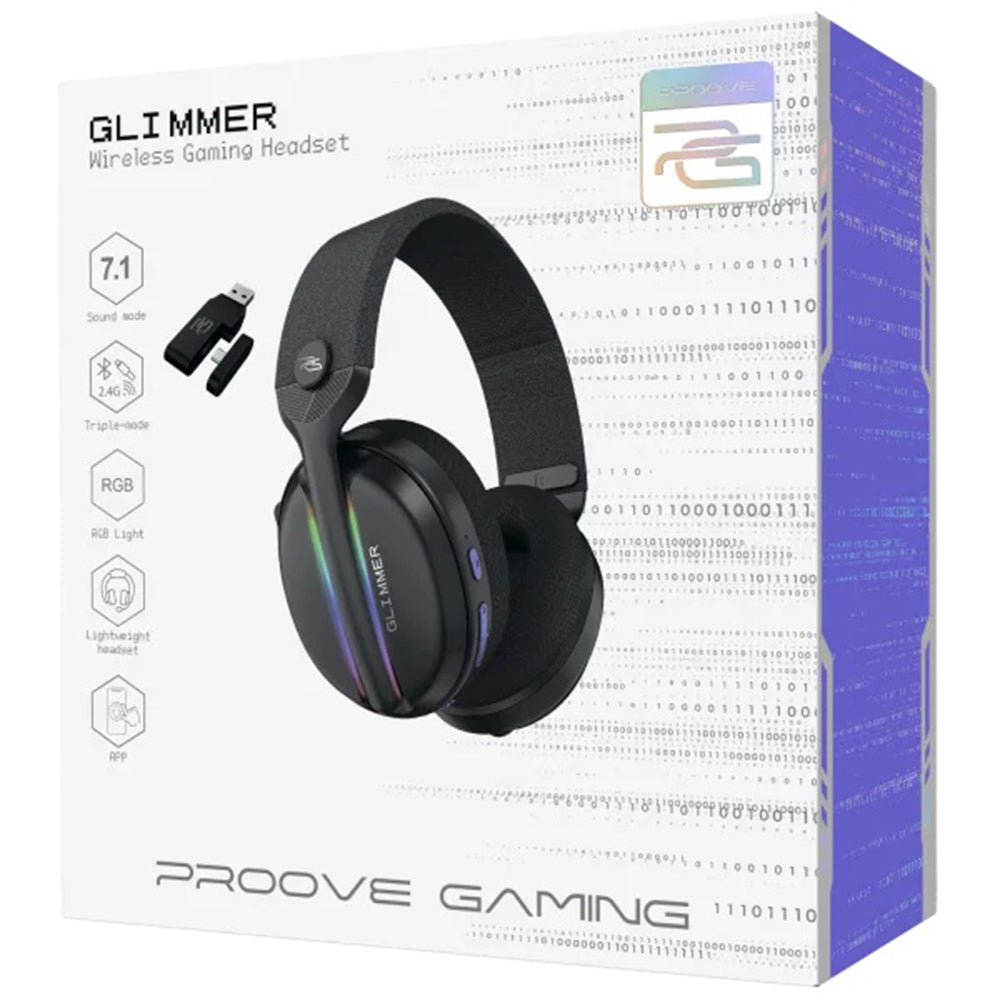 Casti Proove Gaming Glimmer (WHGL00022016), with Microphone, 2.4GHz, Bluetooth 5.4, RGB, Ø40mm, 900mAh, Negru /Purple