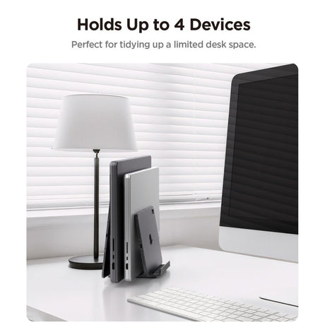 Suport Spigen Vertical Laptop Stand LD208S4 (AMP10640), for 4 Devices, Adjustable Width, Universal, Silicone Pads, Gri Spatial