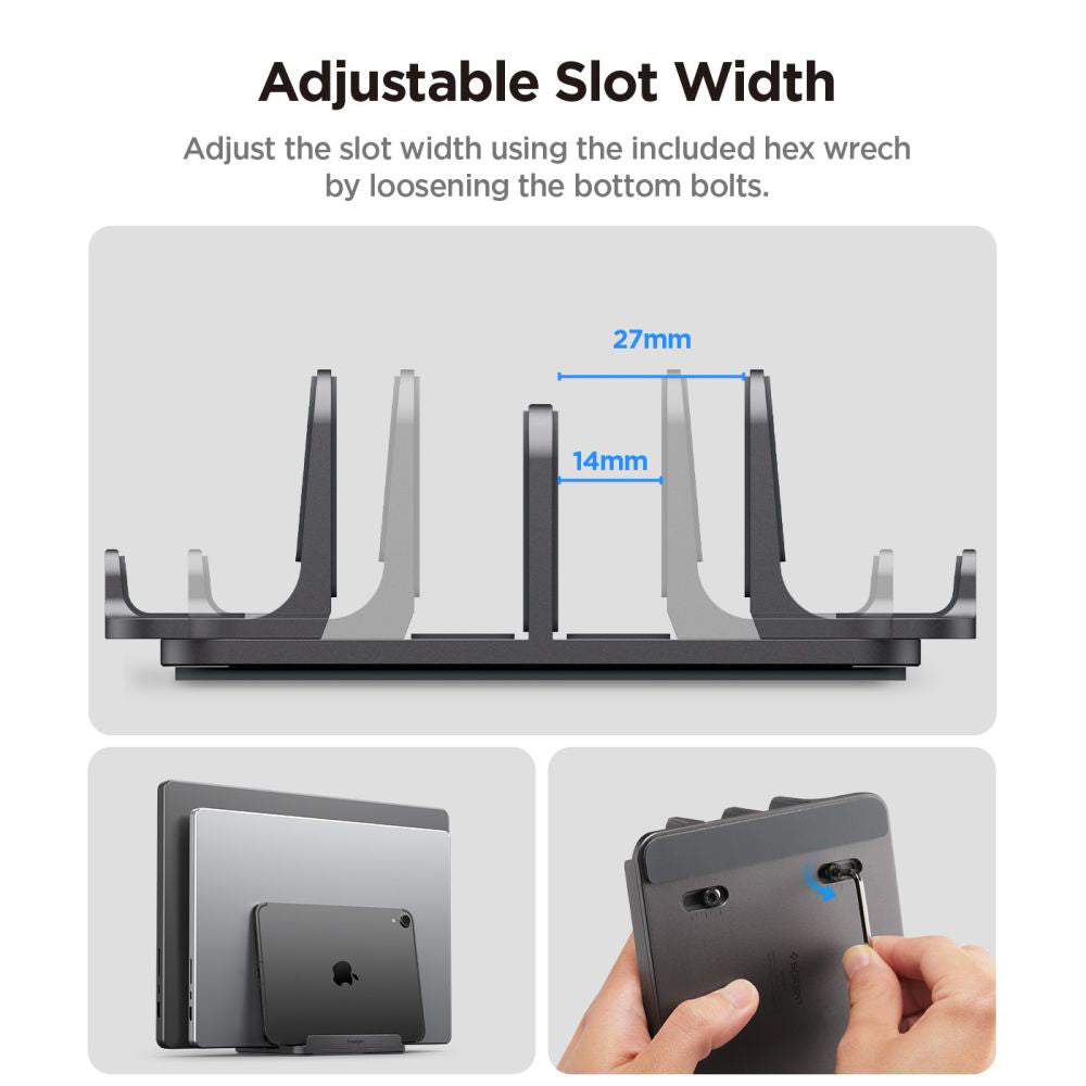 Suport Spigen Vertical Laptop Stand LD208S4 (AMP10640), for 4 Devices, Adjustable Width, Universal, Silicone Pads, Gri Spatial