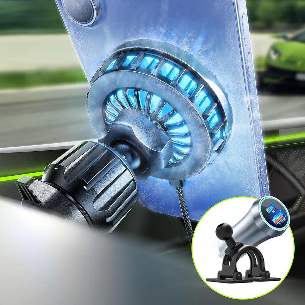 Suport Lisen with Wireless Charging Qi2, W701 (YL0224060042), for Air Vent, USB, USB-C Car Charger, Cable, 15W, Negru