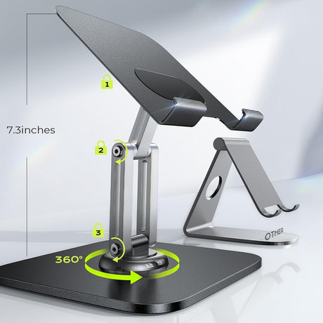 Suport Birou Tableta Lisen Q18 (YL0423120002), Otel Inoxidabil, 360° Rotire, Negru