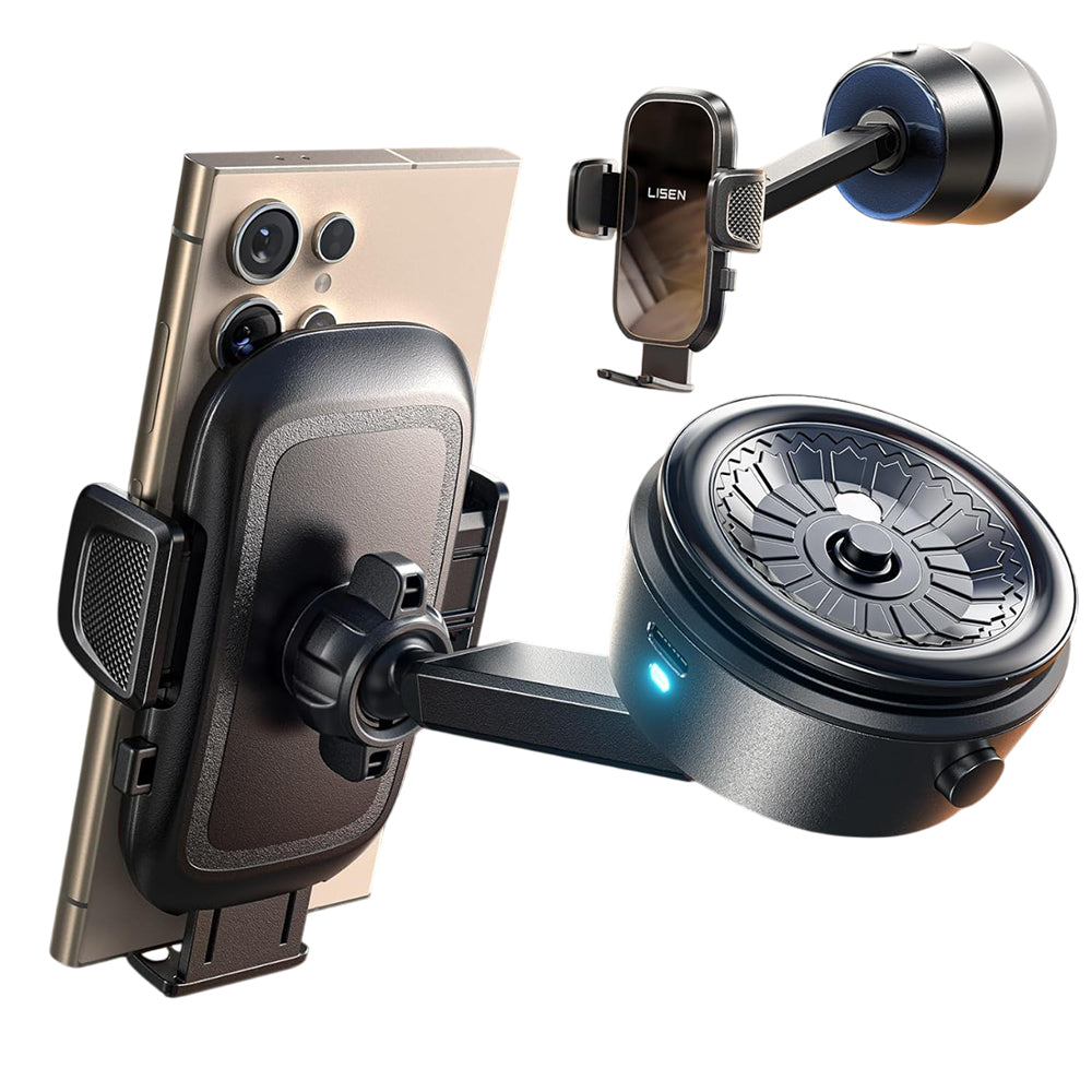Suport Lisen A680 (YL0225010007), for Dashboard, Desk, Electric Suction Cup, 360° Rotation, Clamp Arm, 130mAh, Negru