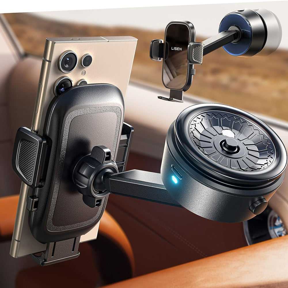 Suport Lisen A680 (YL0225010007), for Dashboard, Desk, Electric Suction Cup, 360° Rotation, Clamp Arm, 130mAh, Negru
