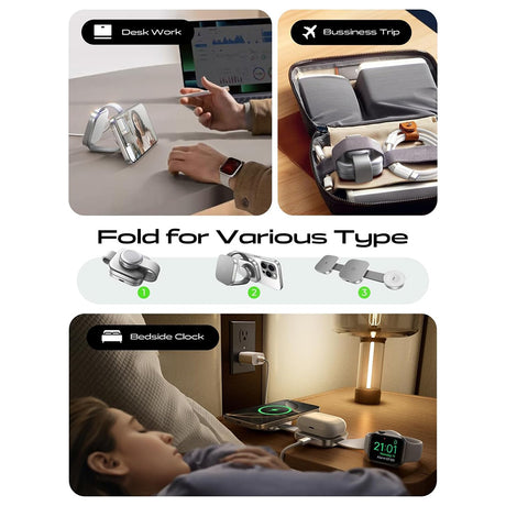 Incarcator Lisen Wireless Charging Station 3-in-1 (YL0424040001), with Wall Charger, Cable, for Phone, Erabuds, Watch, 15W, Gri
