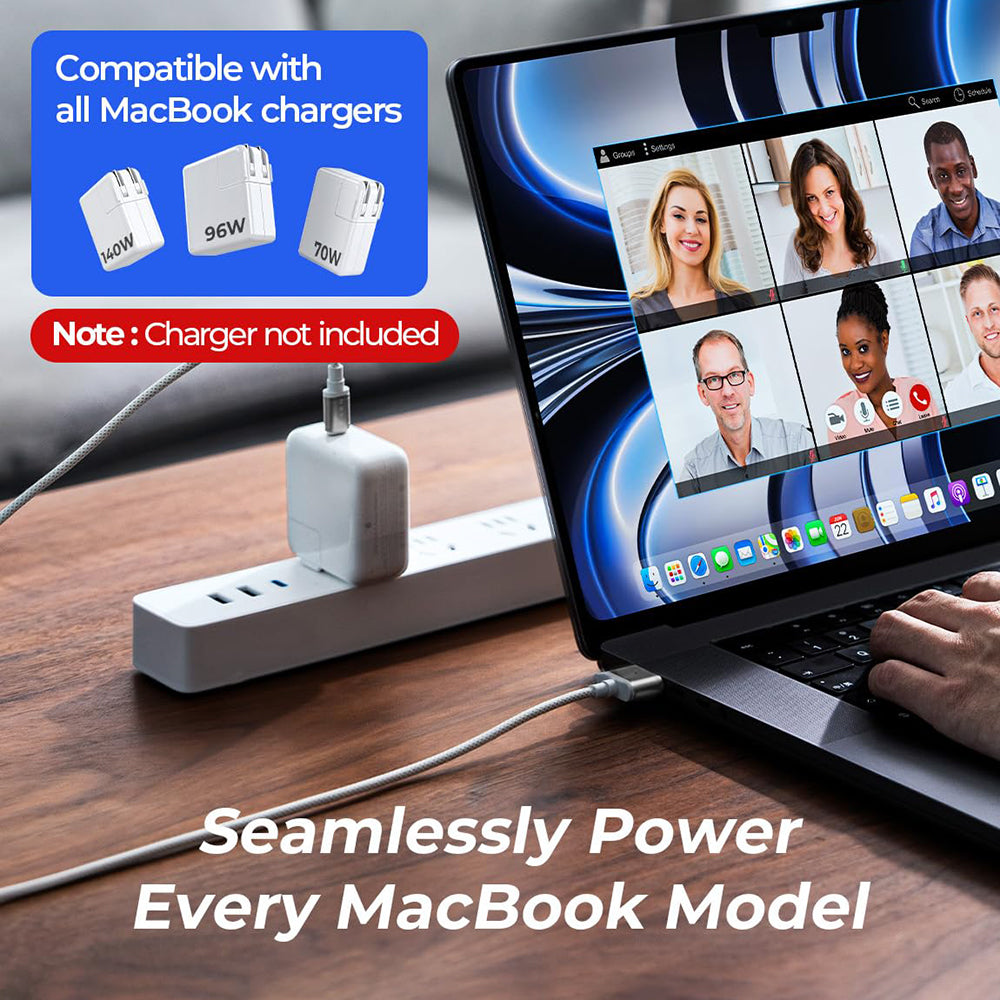 Cablu Lisen (YL0123070001), Type-C to MagSafe 3, for MacBook, 140W, Super Fast Charging, Braided, 2m, Argintiu