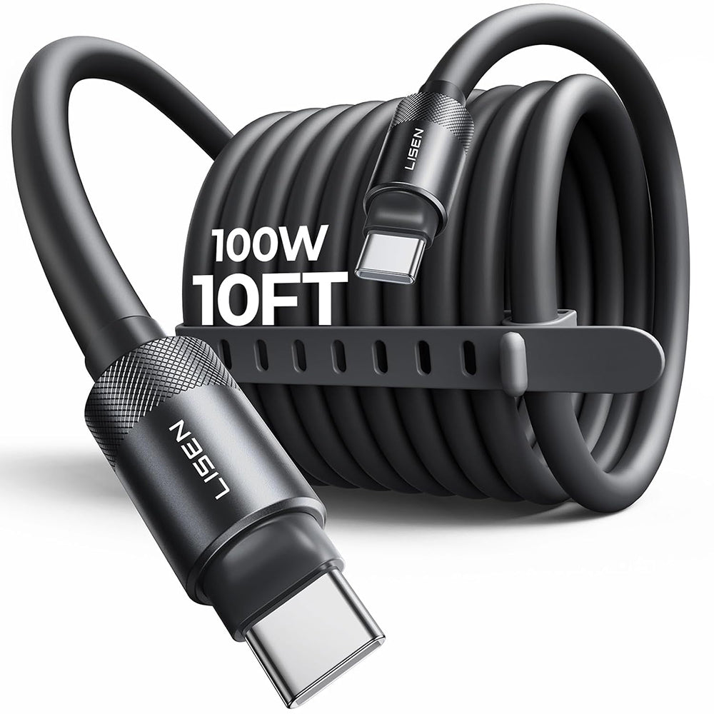 Cablu Lisen L115 (YL0125040001), Type-C to Type-C, Fast Charging, 100W, 480Mbps, Aluminum Alloy, Silicone, 3m, Negru