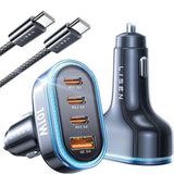 Incarcator Lisen Car (YL0223120021), with Type-C Cable, USB, 3x Type-C, 101W, Fast Charge, 12V=24V, Negru
