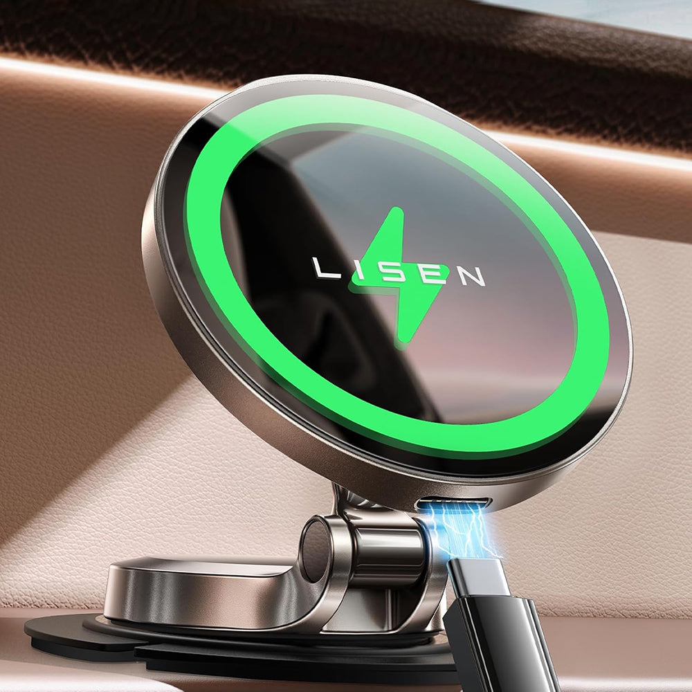 Suport Lisen with Wireless Charging (YL0223090006), Magnetic, for Dashboard, Universal, Elegant, 15W, Negru