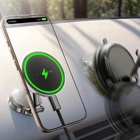 Suport Lisen with Wireless Charging (YL0223090006), Magnetic, for Dashboard, Universal, Elegant, 15W, Negru